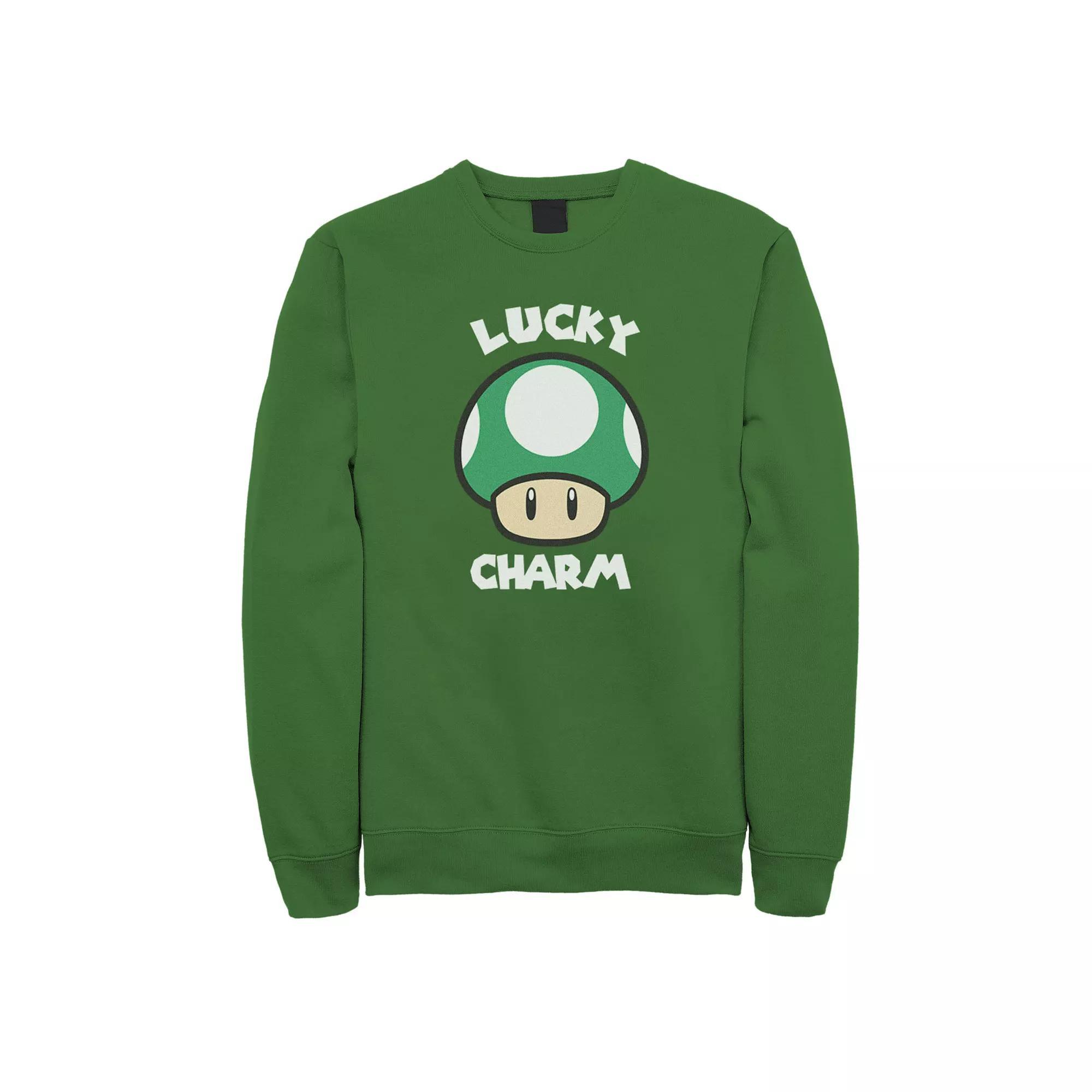 Men's Nintendo Super Mario St. Patty's Lucky Charm Mushroom Sweatshirt, Size: XL, Kelly Product Image