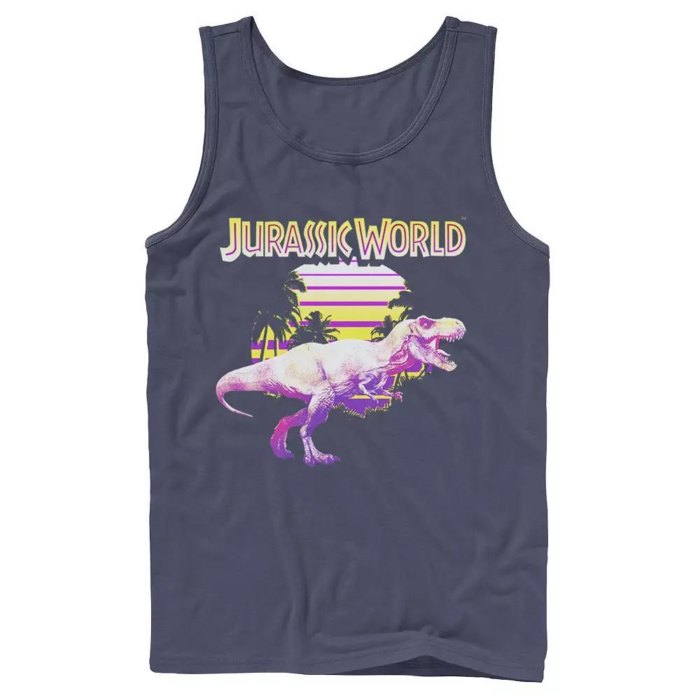 Men's Jurassic World Neon Purple & Yellow T-Rex Graphic Tank Top,  Product Image