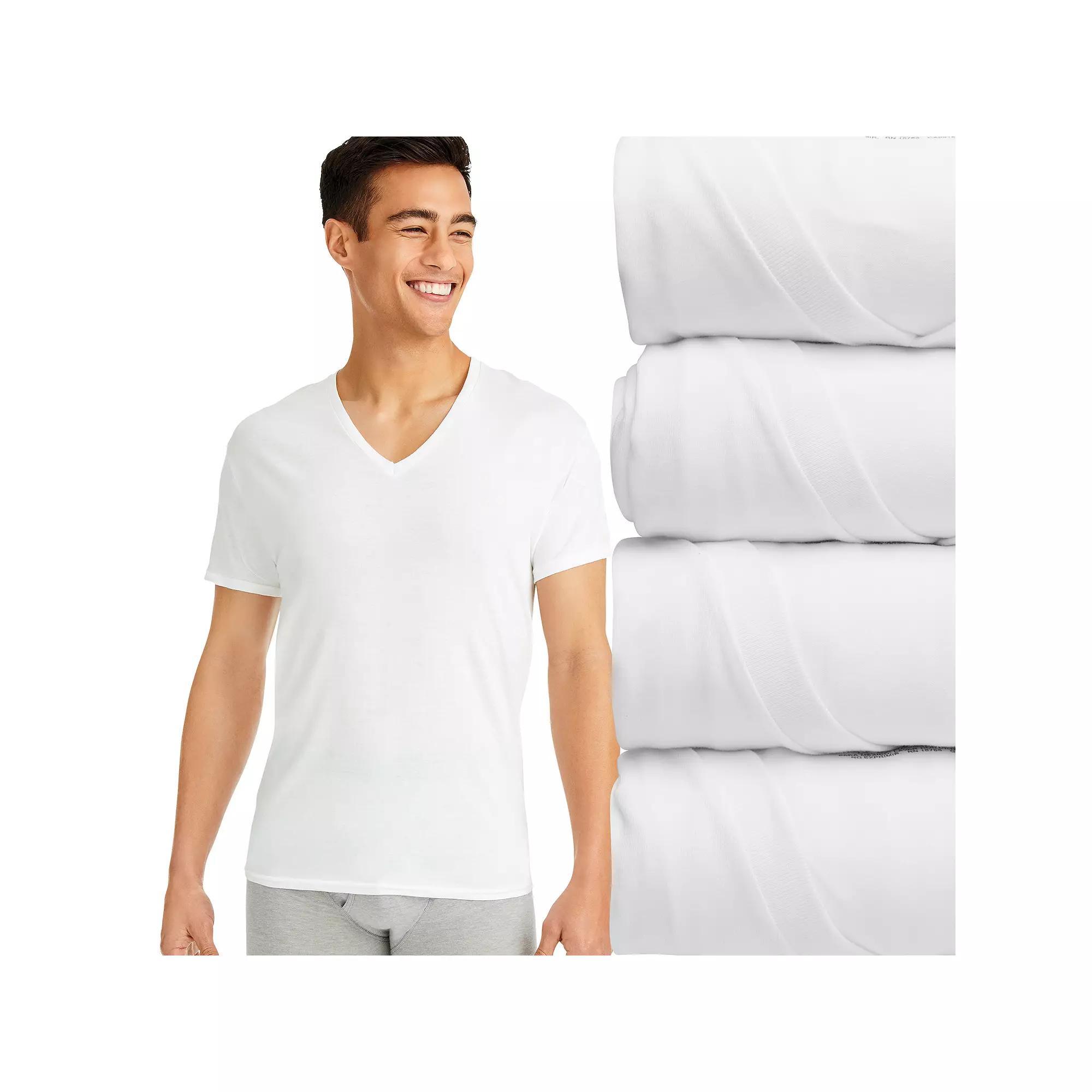 Men's Hanes® 4-Pack Ultimate Comfort Fit Cotton Stretch V-Neck Undershirt,  Product Image