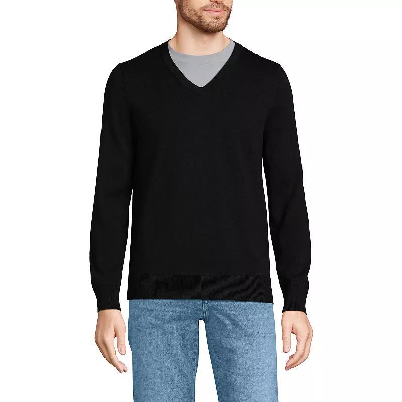 Mens Lands End Fine Gauge Cotton V-Neck Sweater Product Image