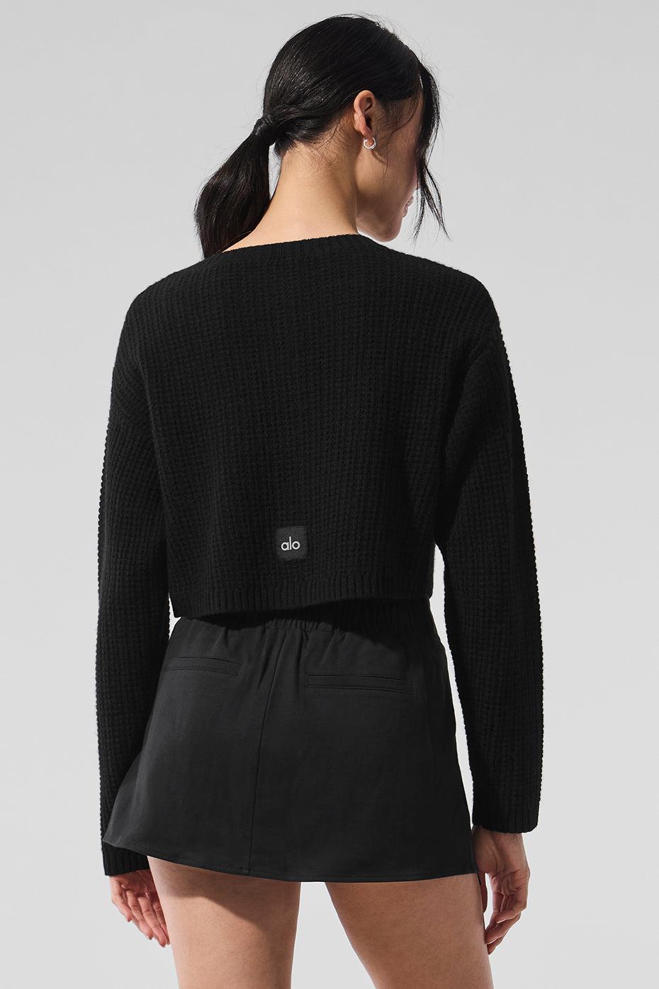 Cashmere Plush Waffle Cardigan - Black Product Image