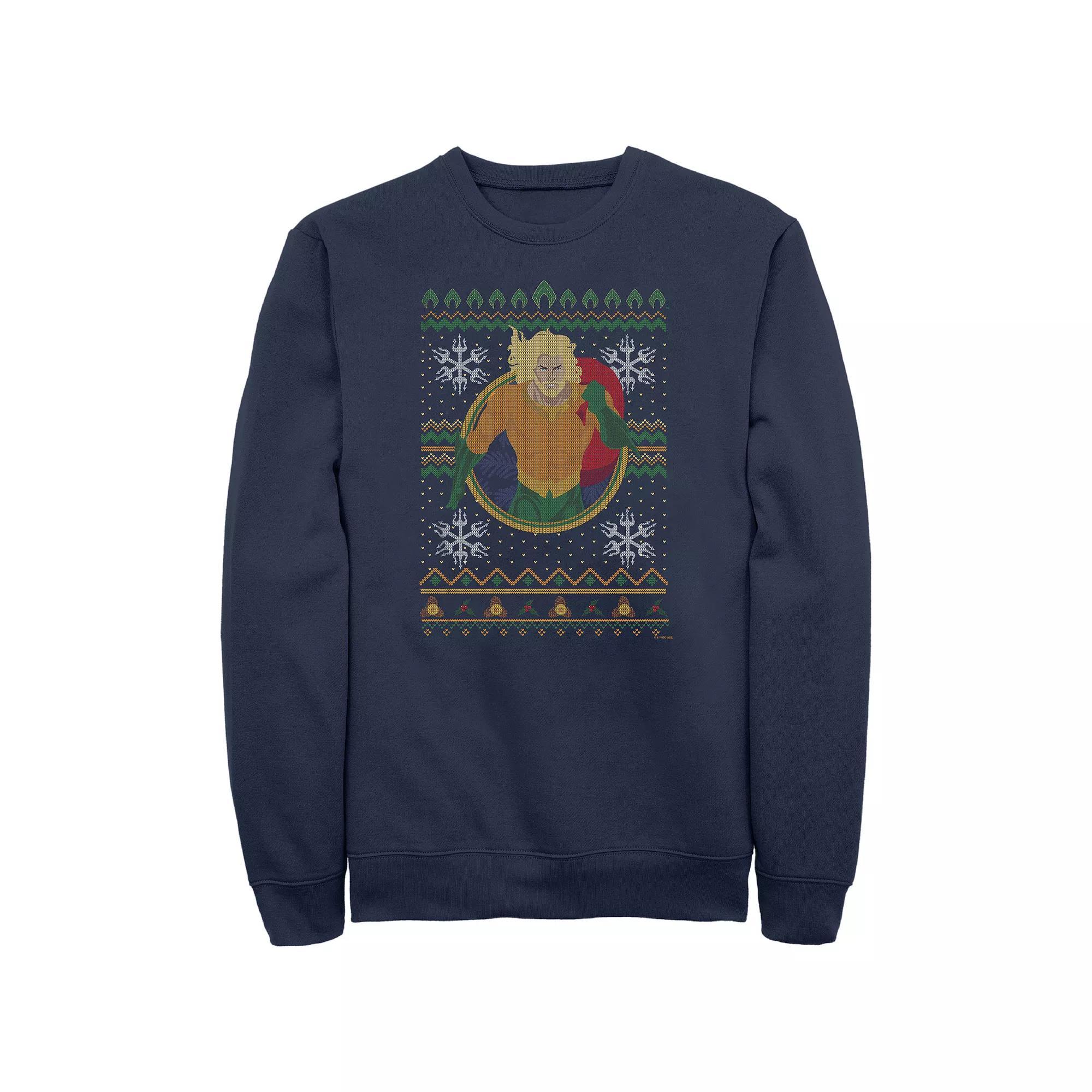 Big & Tall Aquaman Christmas Sweater Graphic Tee, Men's,  Product Image