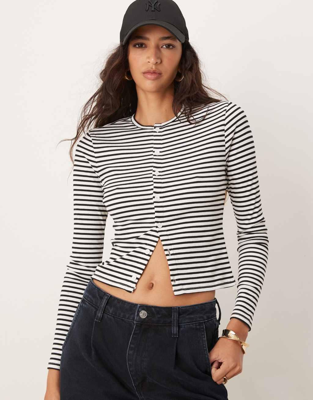 Miss Selfridge button down rib stripe cardigan Product Image