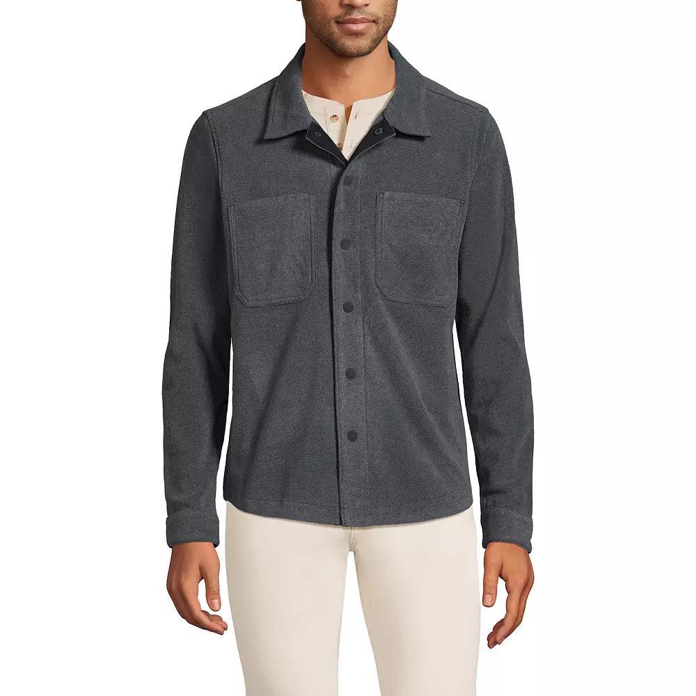 Men's Lands' End Fleece Shirt Jacket, Size: Medium, Dark Grey Heather Product Image