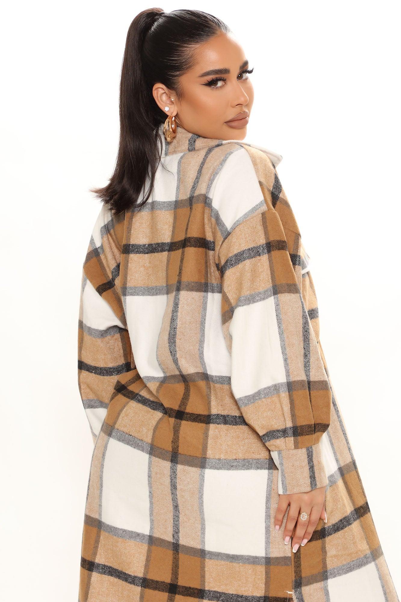 One Step Closer Long Shacket - Taupe/combo Product Image