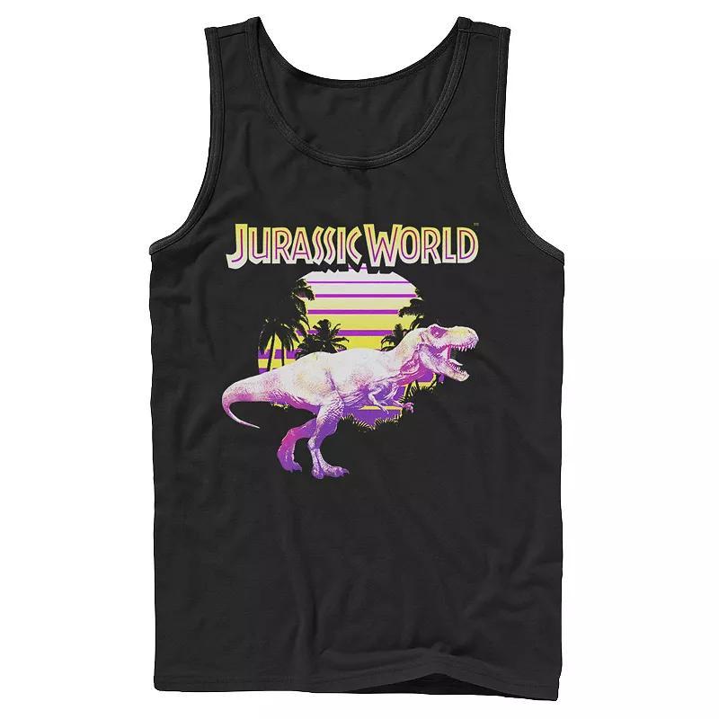 Mens Jurassic World Neon Purple & Yellow T-Rex Graphic Tank Top Product Image