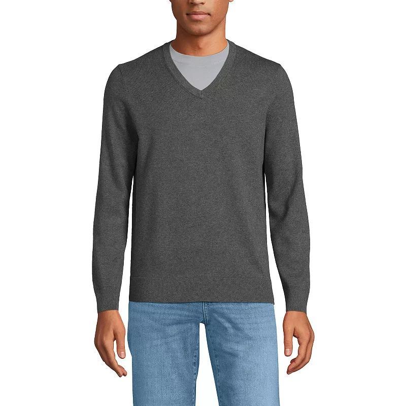 Men's Lands' End Fine Gauge Cotton V-Neck Sweater, Size: Medium, Washed Green Product Image