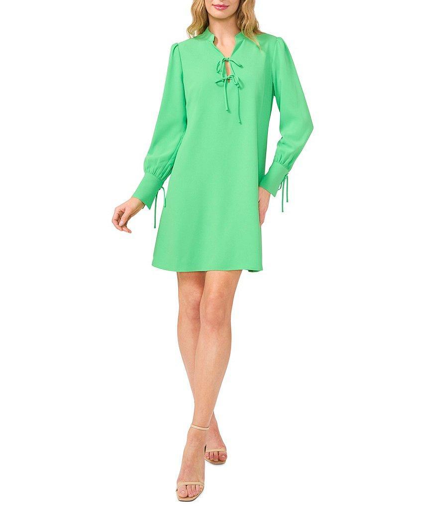 CeCe Crepe V-Neck Cuffed Long Cuffed Sleeves Tie Shift Dress Product Image