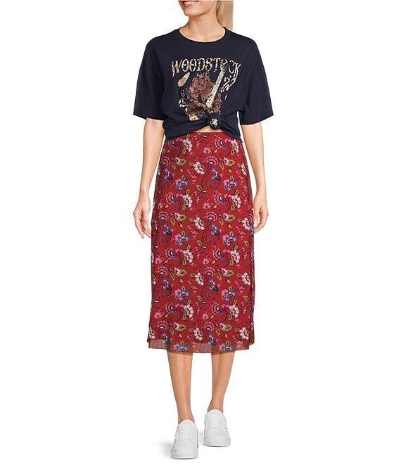 C&V Chelsea & Violet Floral Printed Mesh Midi Skirt Product Image