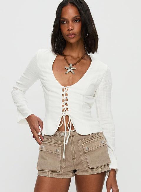 Clouded Linen Long Sleeve Top White Product Image