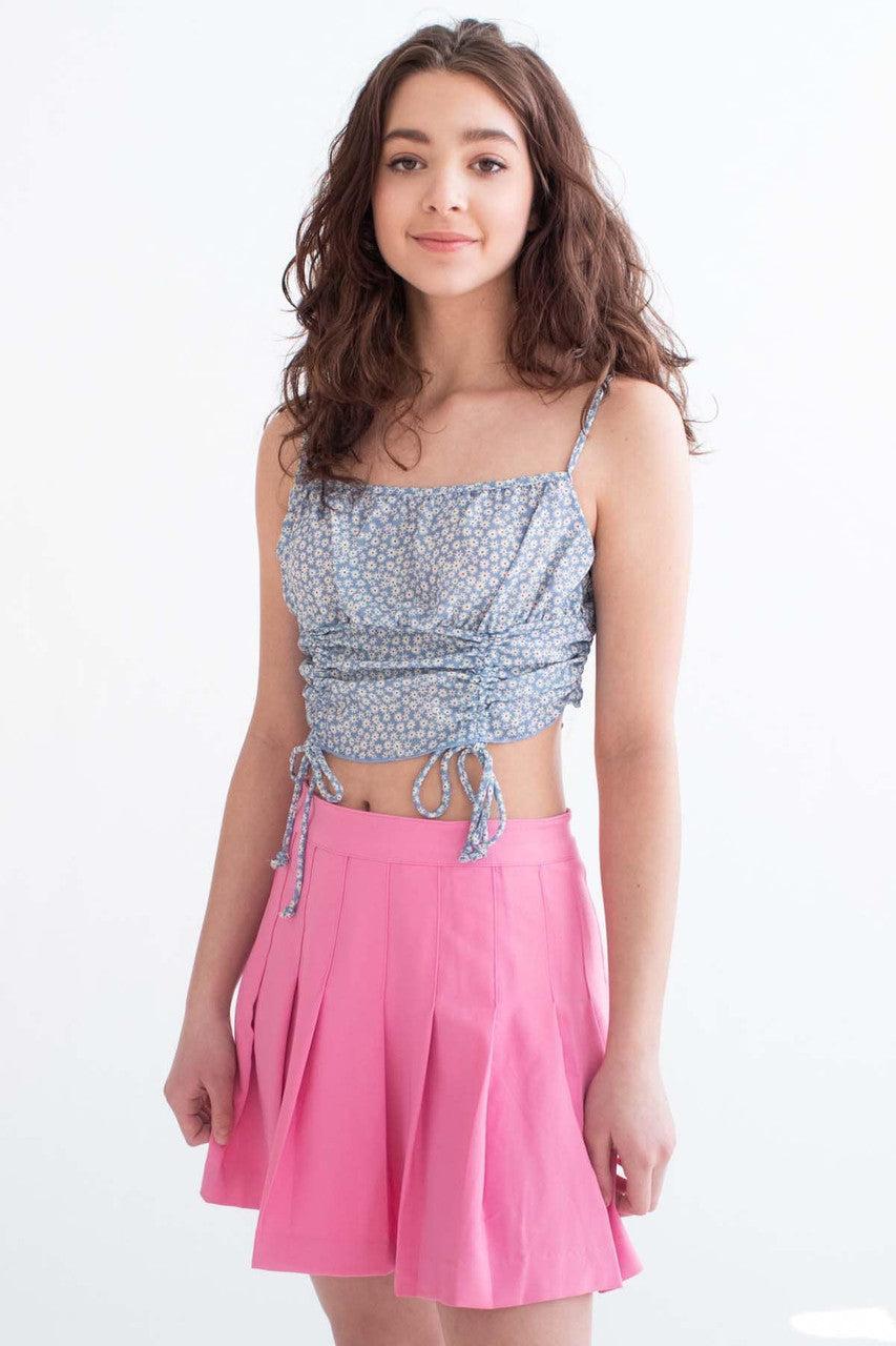 Pink Stretch Pleated Skirt Product Image