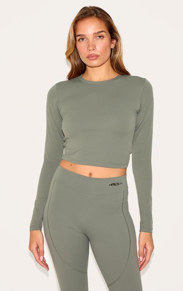 Olive Ultimate Sculpt Long Sleeve Crop Gym Top Product Image