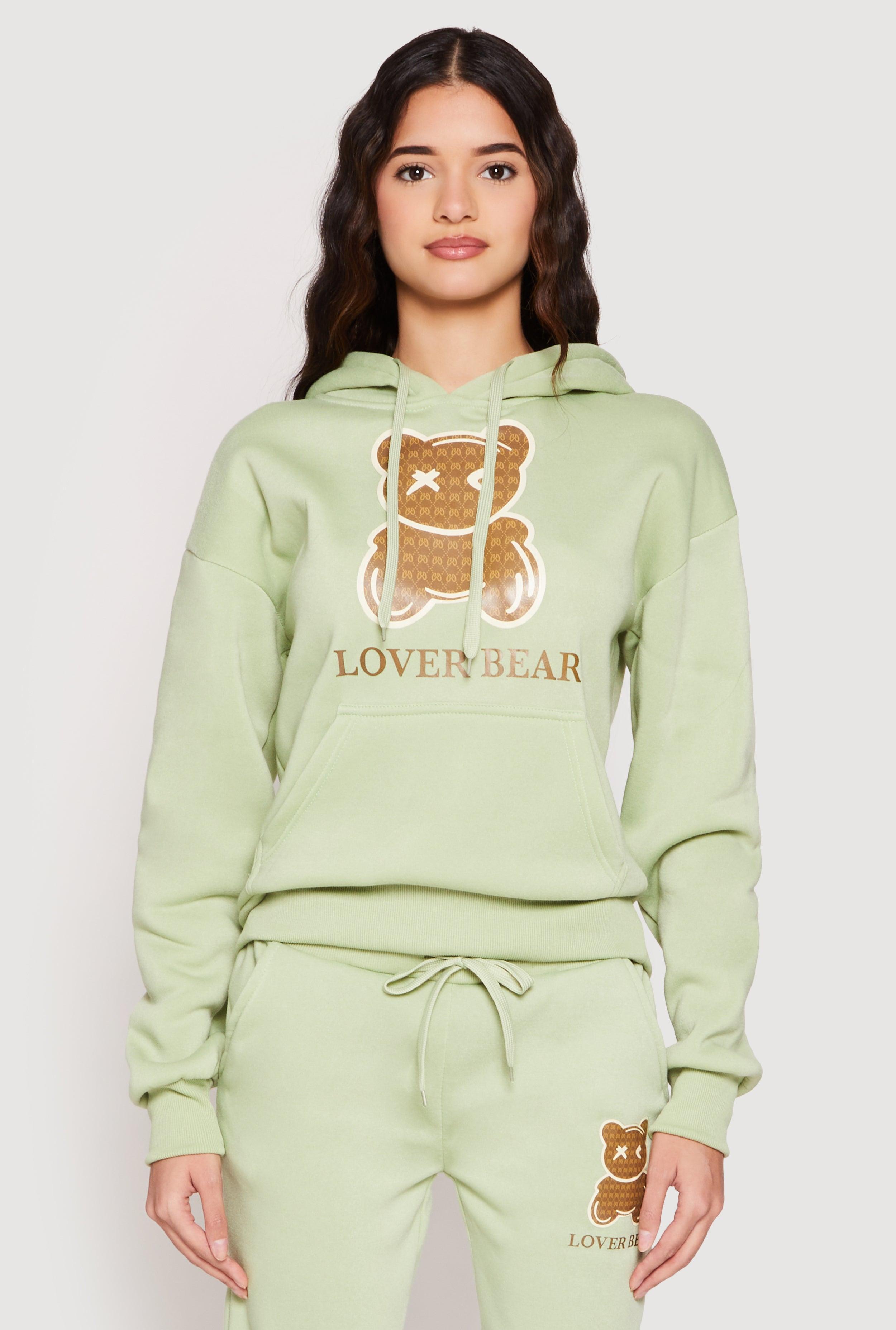 Womens Fleece Lover Bear Graphic Hoodie Product Image