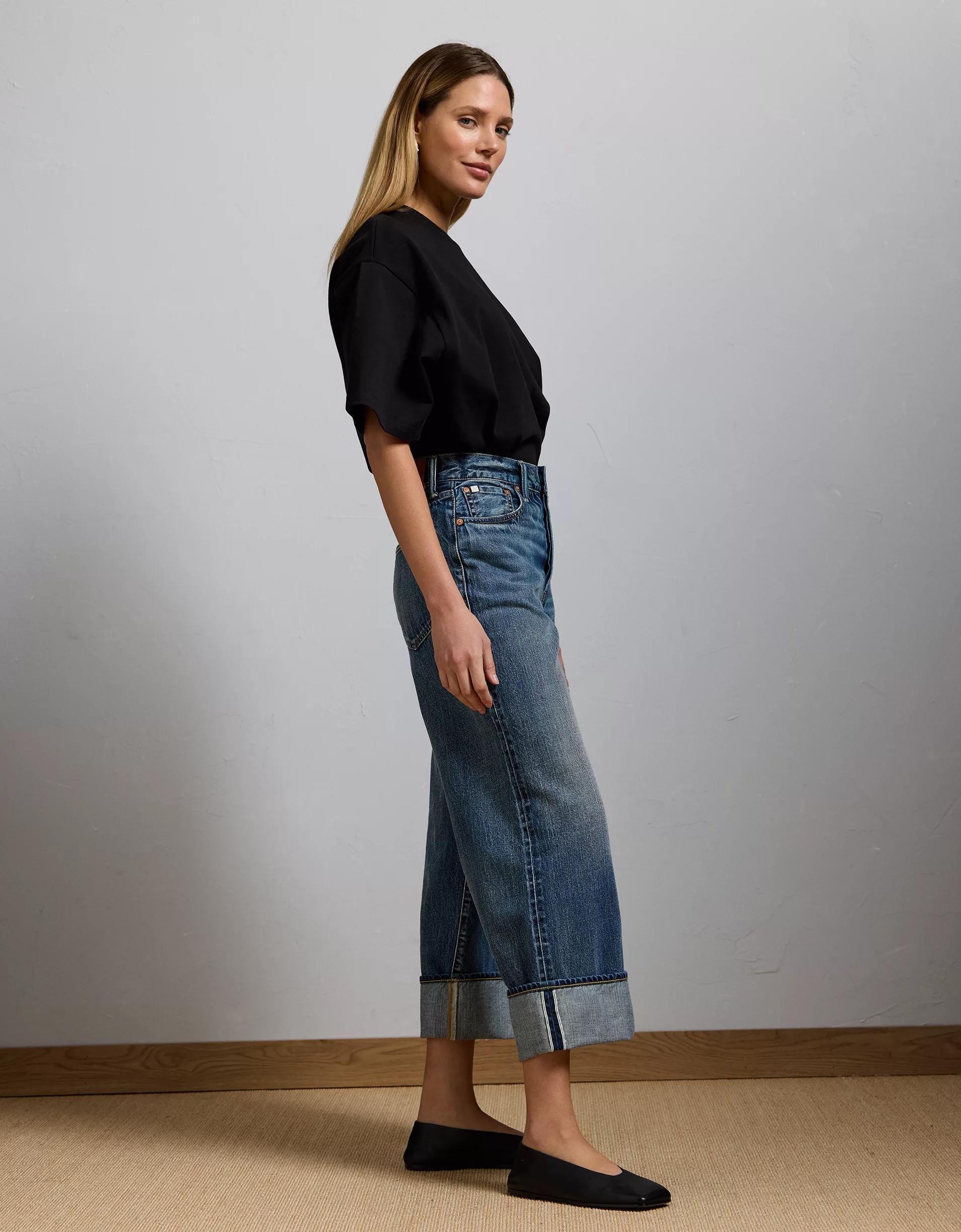 AE77 Premium Wide Crop Cuff Jean Product Image