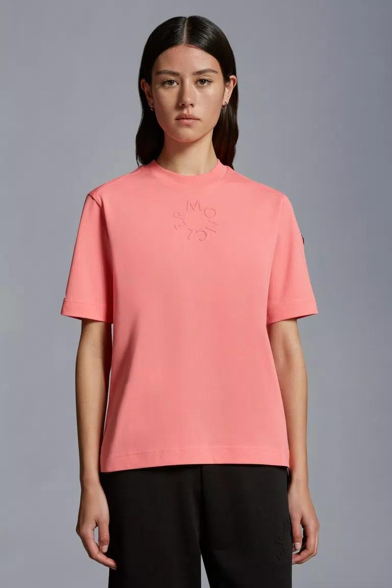 MONCLER Logo-embossed Cotton T-shirt In Pink Product Image