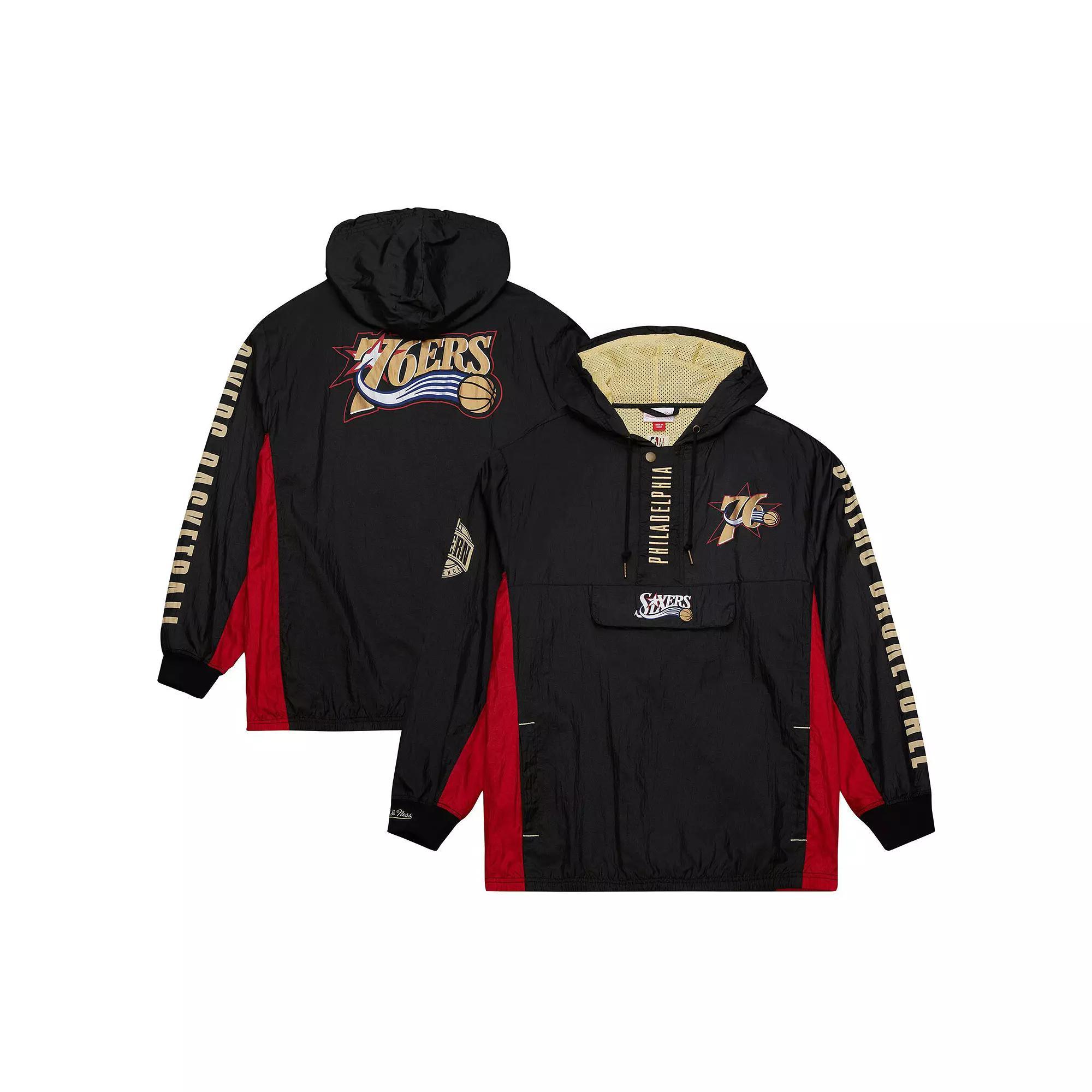 Men's Mitchell & Ness Black Philadelphia 76ers Big & Tall Hardwood Classics Team OG 2.0 Anorak Hoodie Quarter-Zip Windbreaker Jacket, Size: 3XLT, 76r Black Product Image