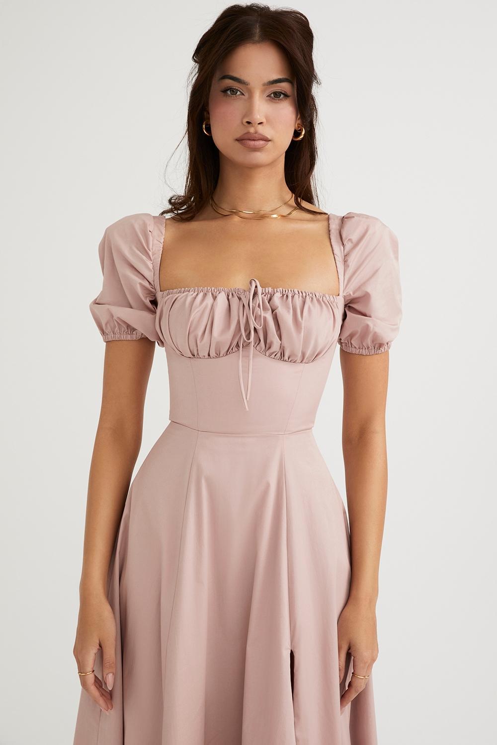 Tallulah Blush Puff Sleeve Midi Dress Product Image