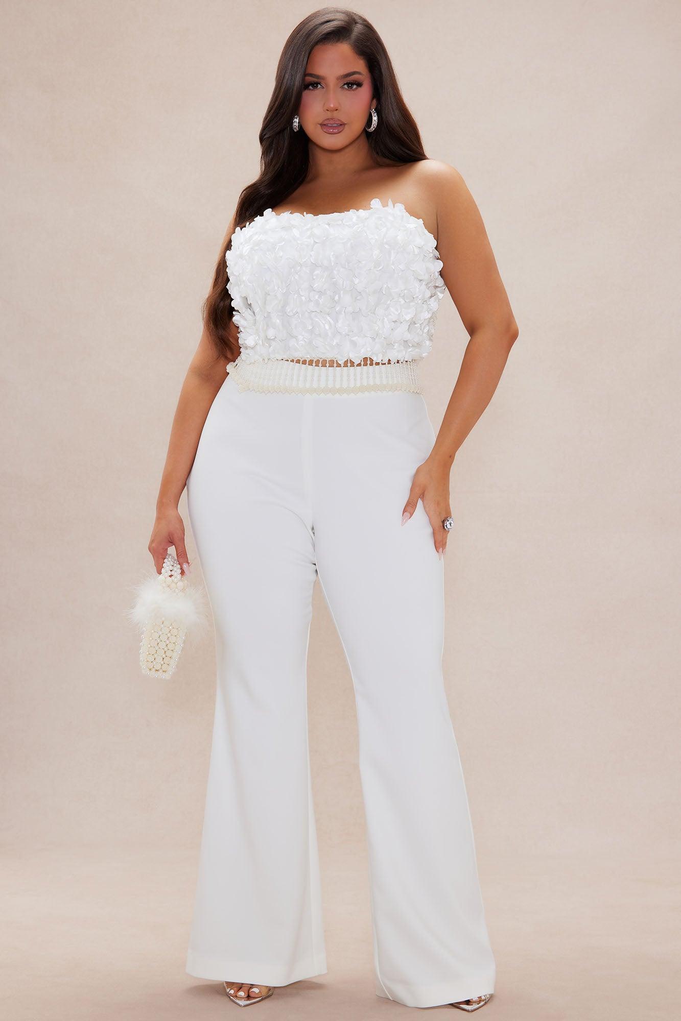 Emily Floral Flare Pant Set - Off White Product Image