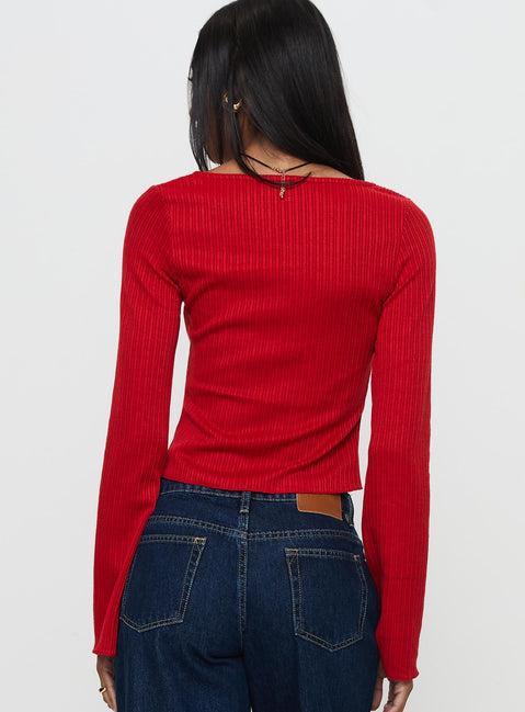 Rowynne Long Sleeve Tie Up Top Red Product Image