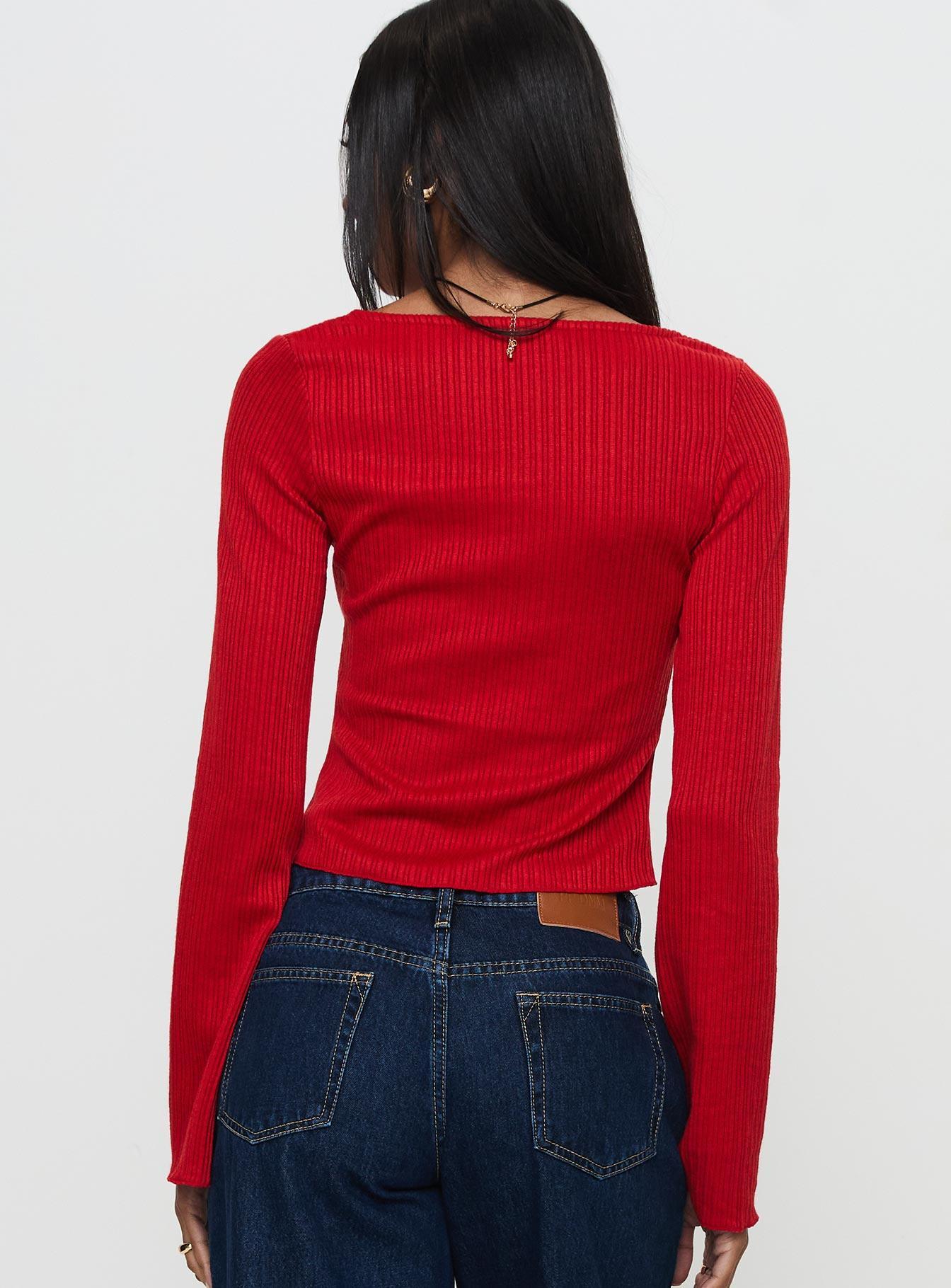 Rowynne Long Sleeve Tie Up Top Red Product Image
