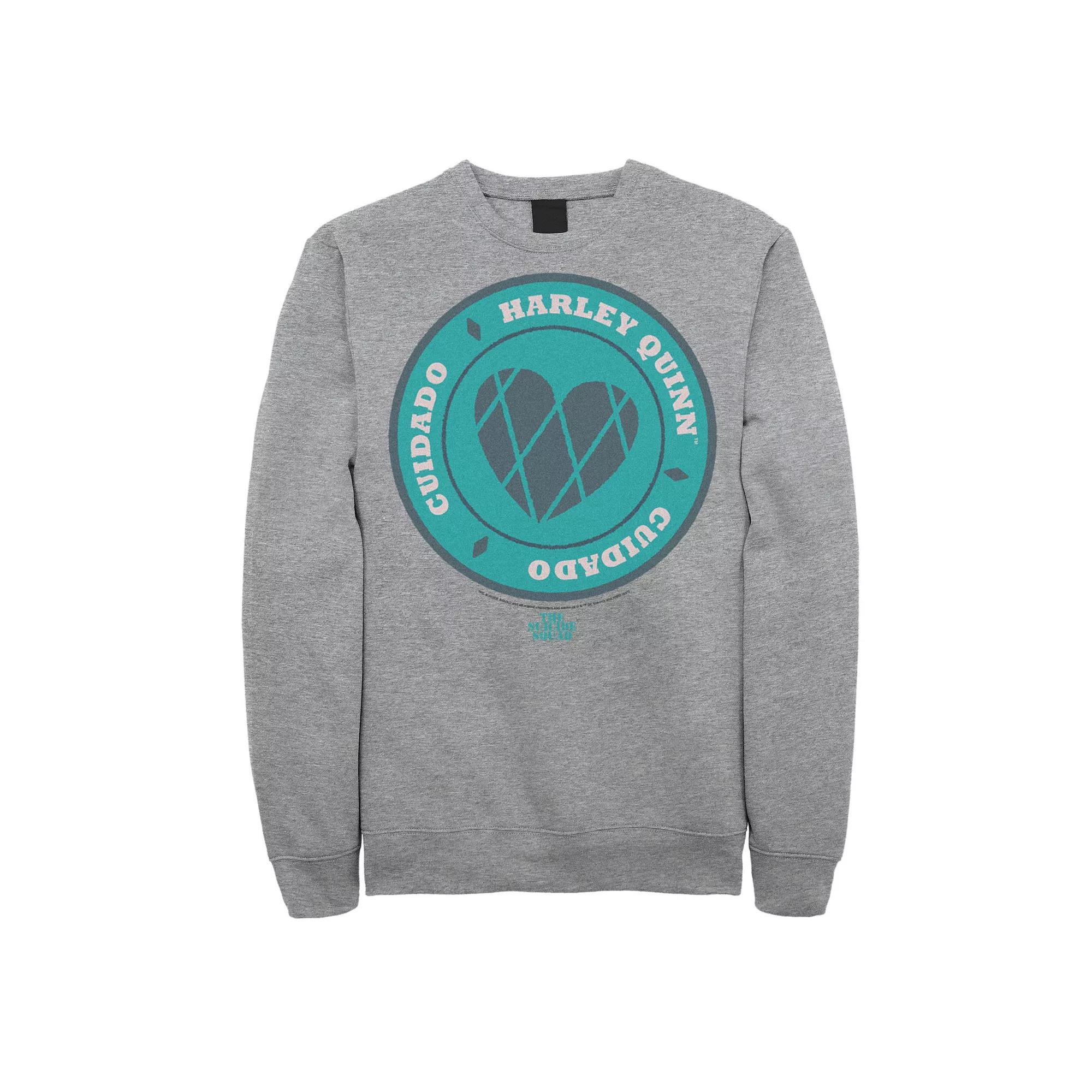 Men's The Suicide Squad Harley Fenced Hearts Sweatshirt, Size: Large, Athletic Grey Product Image