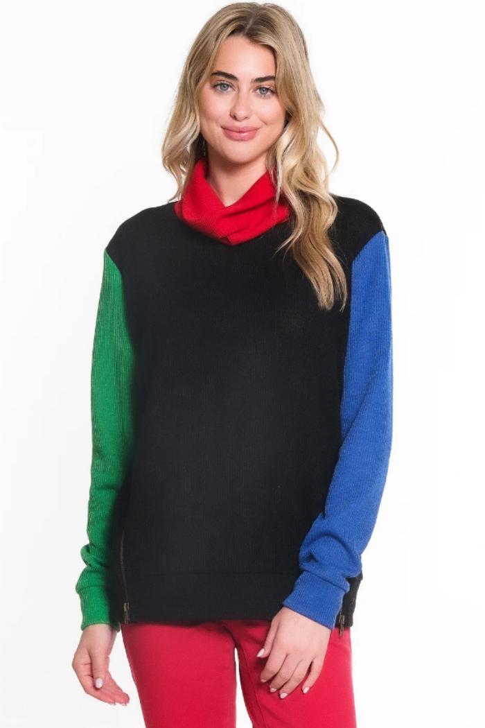 Color Block Zipper Detail Knit Top Product Image