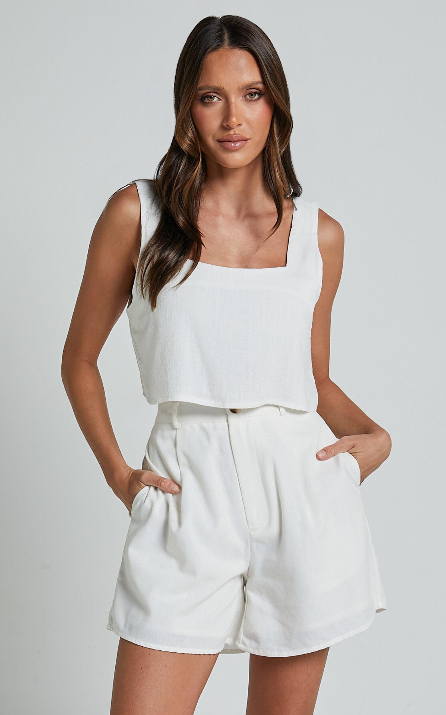 Jhovie Top - Linen Crop Top in White Product Image