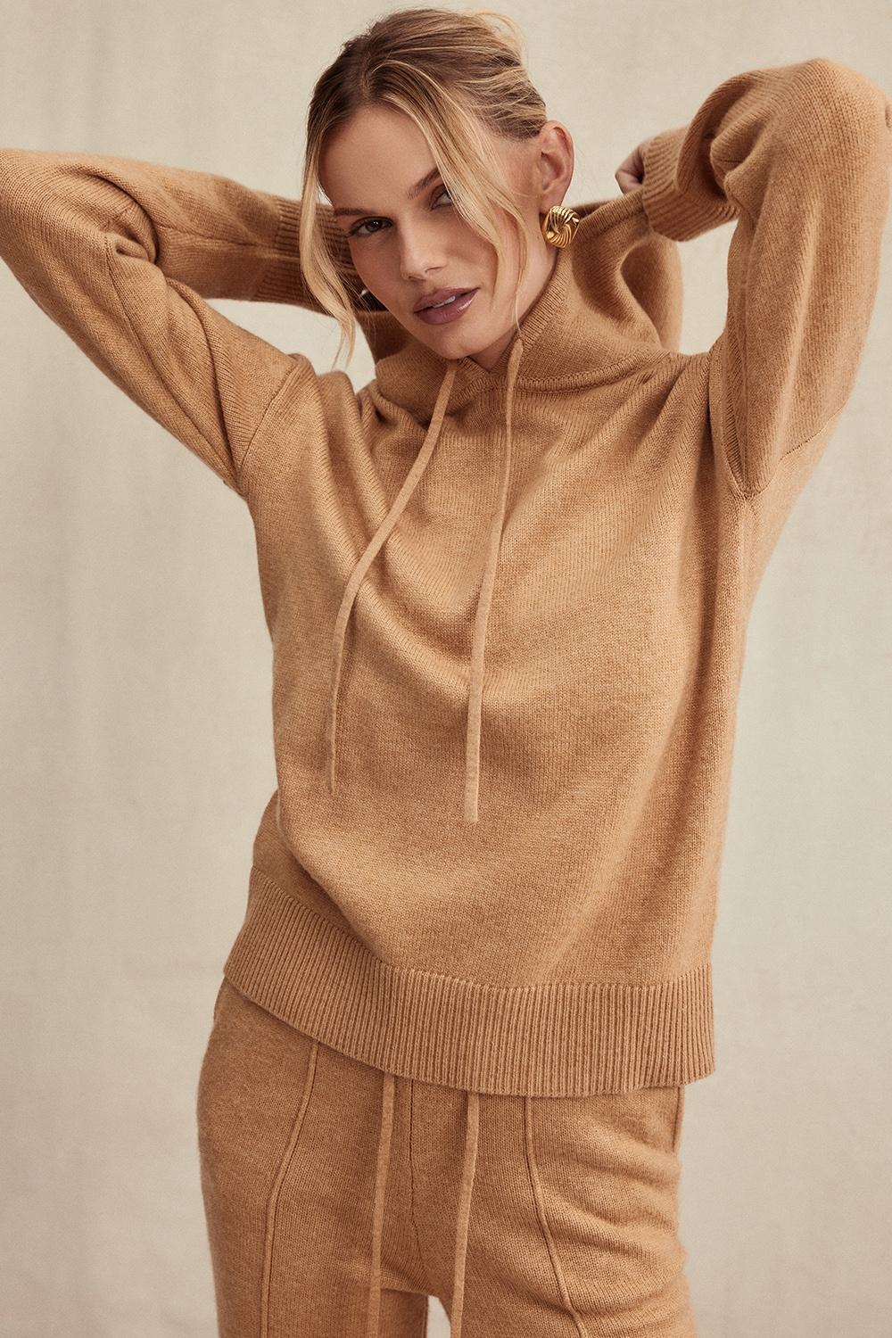 Jionni Camel Cashmere Blend Hoodie Product Image