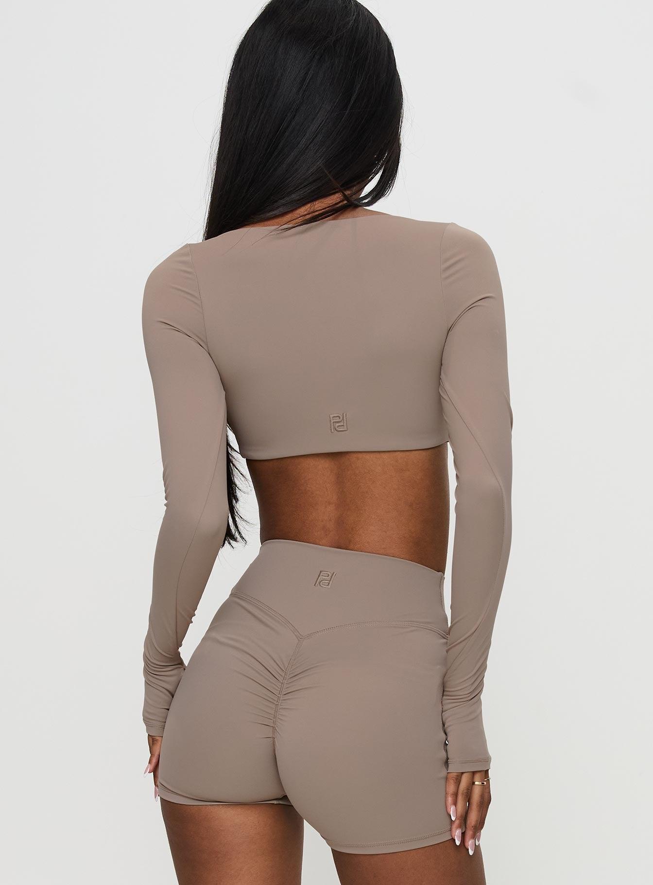 Set Point Active Square Neck Long Sleeve Top Taupe Product Image