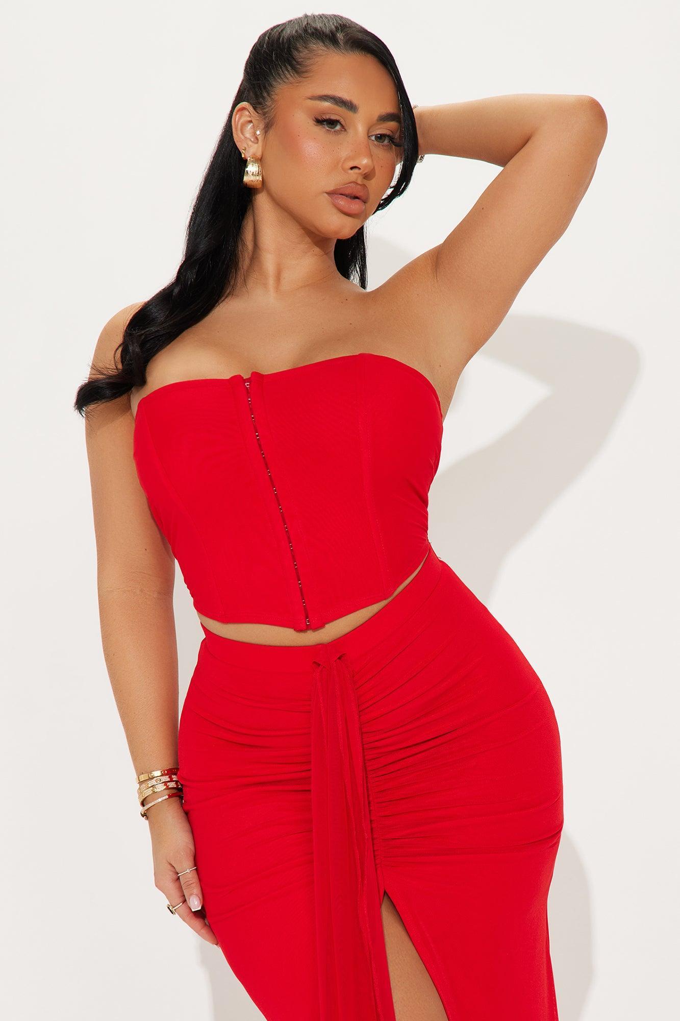 Sophisticated Spark Midi Skirt Set - Red Product Image