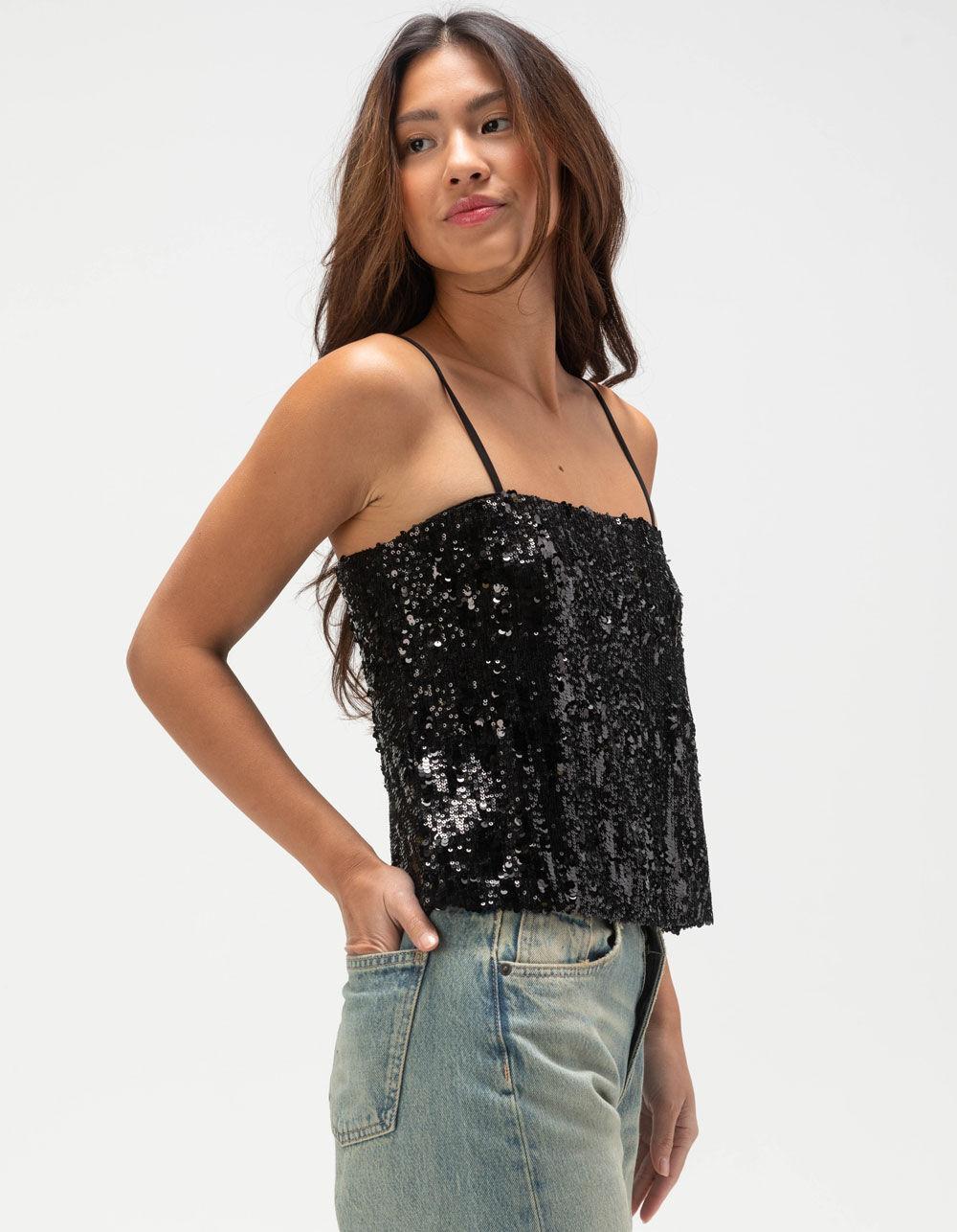 JJXX Tara Womens Sleeveless Sequin Top - BLACK Product Image