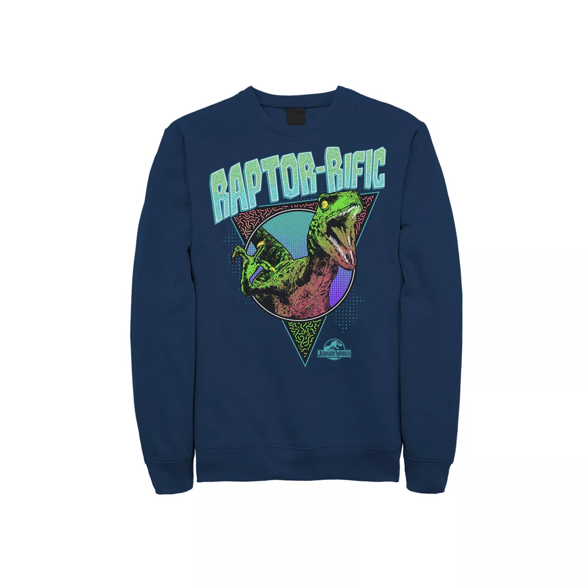 Men's Jurassic World 80's Retro Raptor-rific Dino Sweatshirt, Size: Large, Blue Product Image