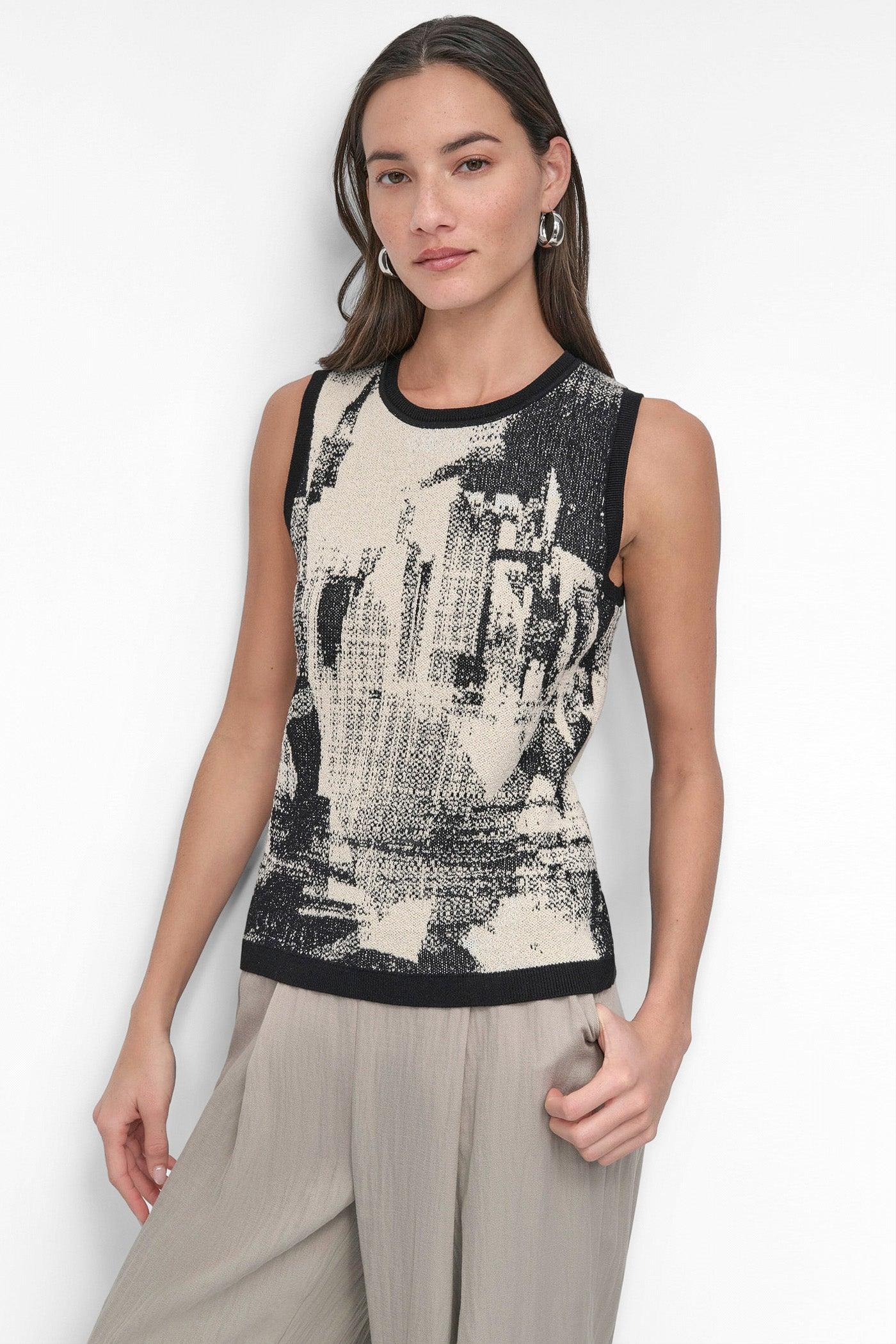 SLEEVELESS BOUCLE PRINTED SWEATER Product Image