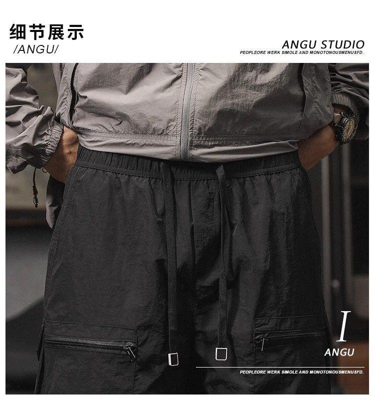 Drawstring Waist Plain Cargo Shorts Product Image