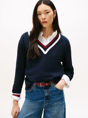 Varsity Stripe V-Neck Sweater Product Image