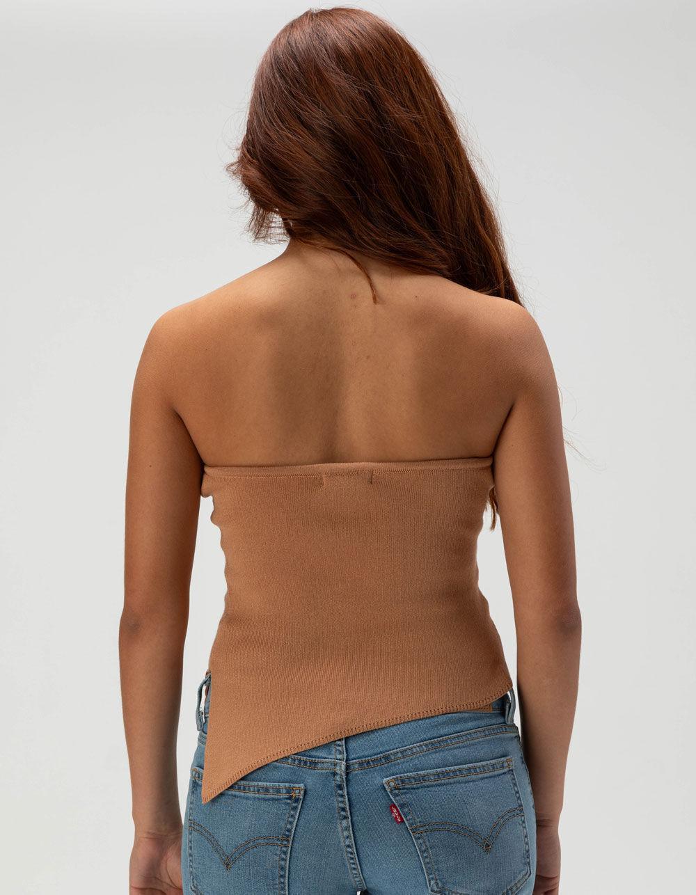 NO COMMENT Asymmetrical Sweater Womens Tube Top - BROWN Product Image