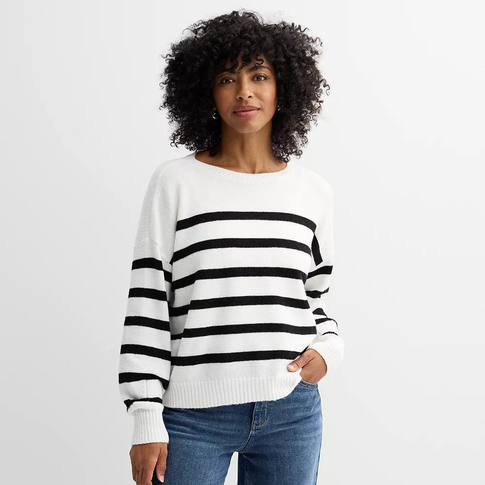 Petite Sonoma Goods For Life® Balloon Sleeve Sweater, Women's, Size: XS Petite, Ivory Black Stripe Product Image