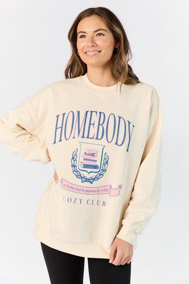 Homebody Club Sweet Cream Oversized Graphic Sweatshirt SALE Product Image