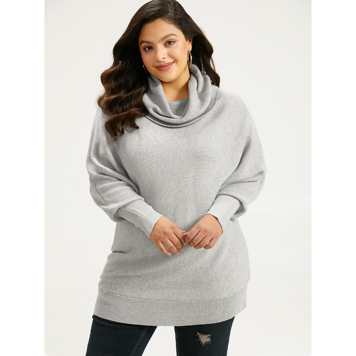 Plus Size Supersoft Essentials Lapel Collar Batwing Sleeve Pullover LightGray Women Casual Loose Long Sleeve Lapel Collar Dailywear Pullovers BloomChic 14-16/1X Product Image