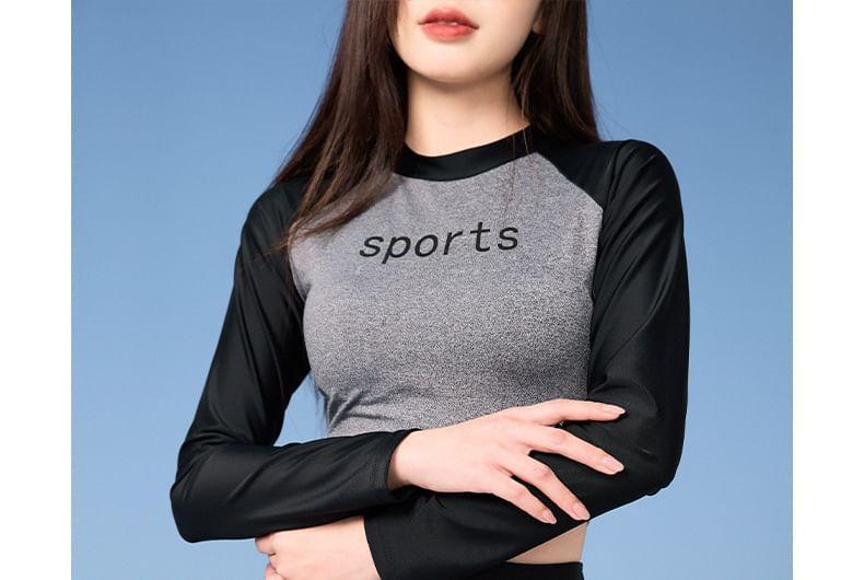 Set: Long-Sleeve Lettering Swim Top + Swim Skirt Product Image