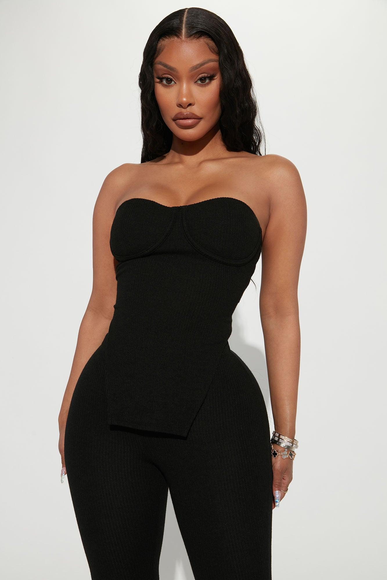 Call My Name Ribbed Pant Set - Black Product Image