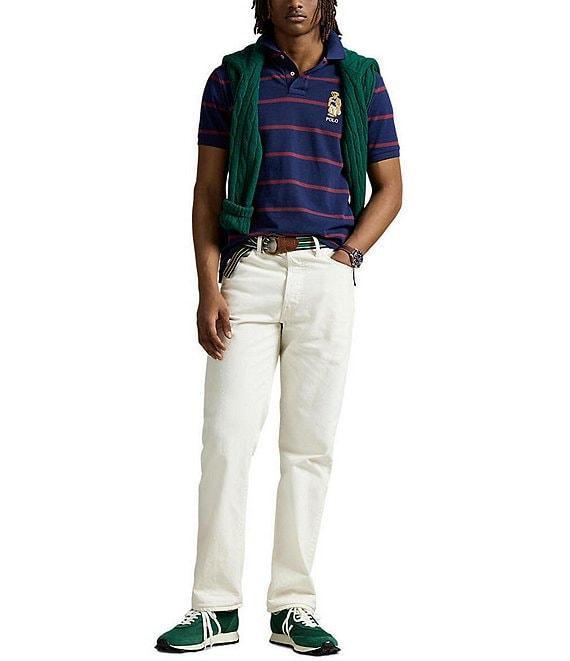 Polo Ralph Lauren Custom Slim Fit Bear Mesh Stripe Short Sleeve Polo Shirt Product Image