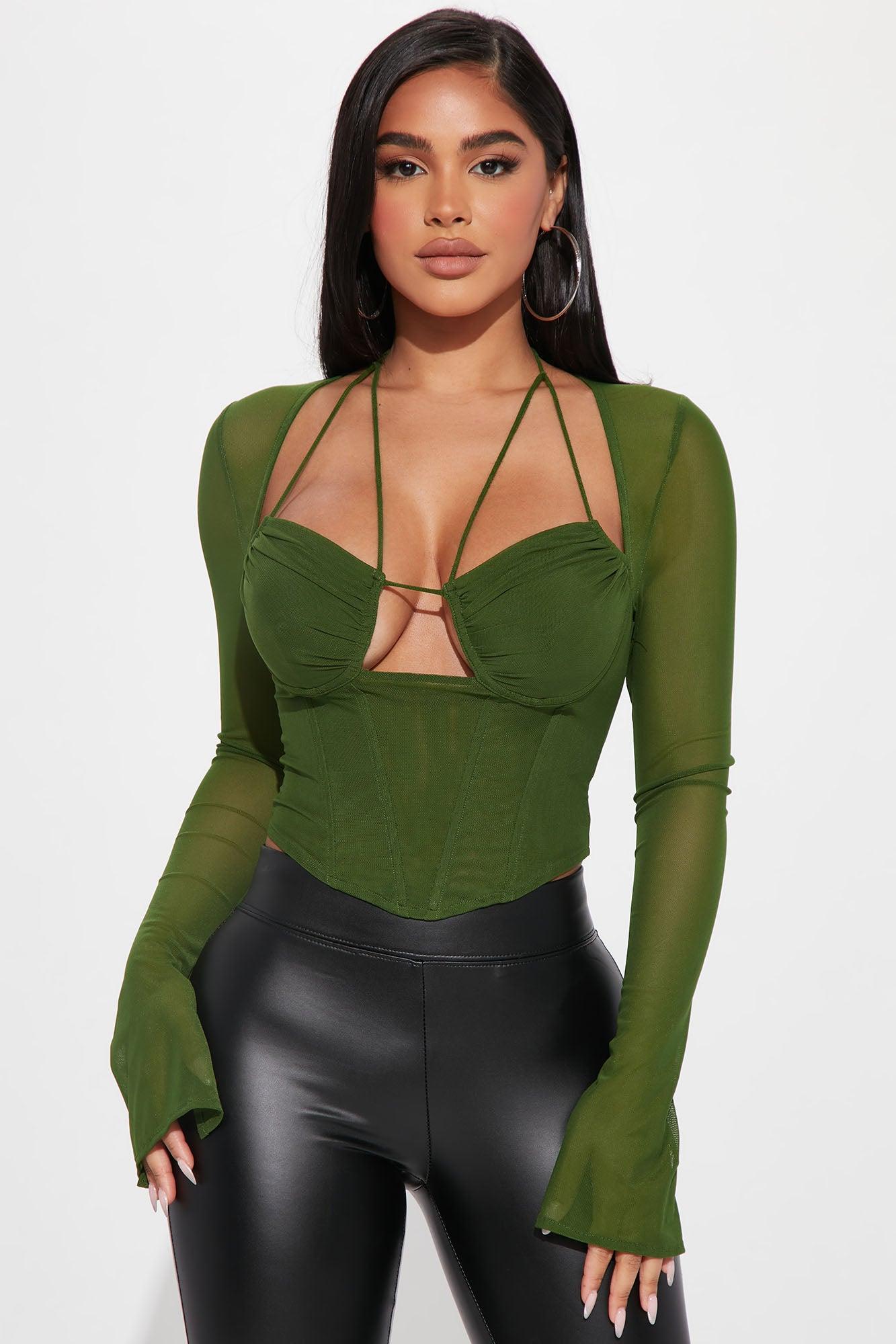Melanie Mesh Corset Top - Olive Product Image
