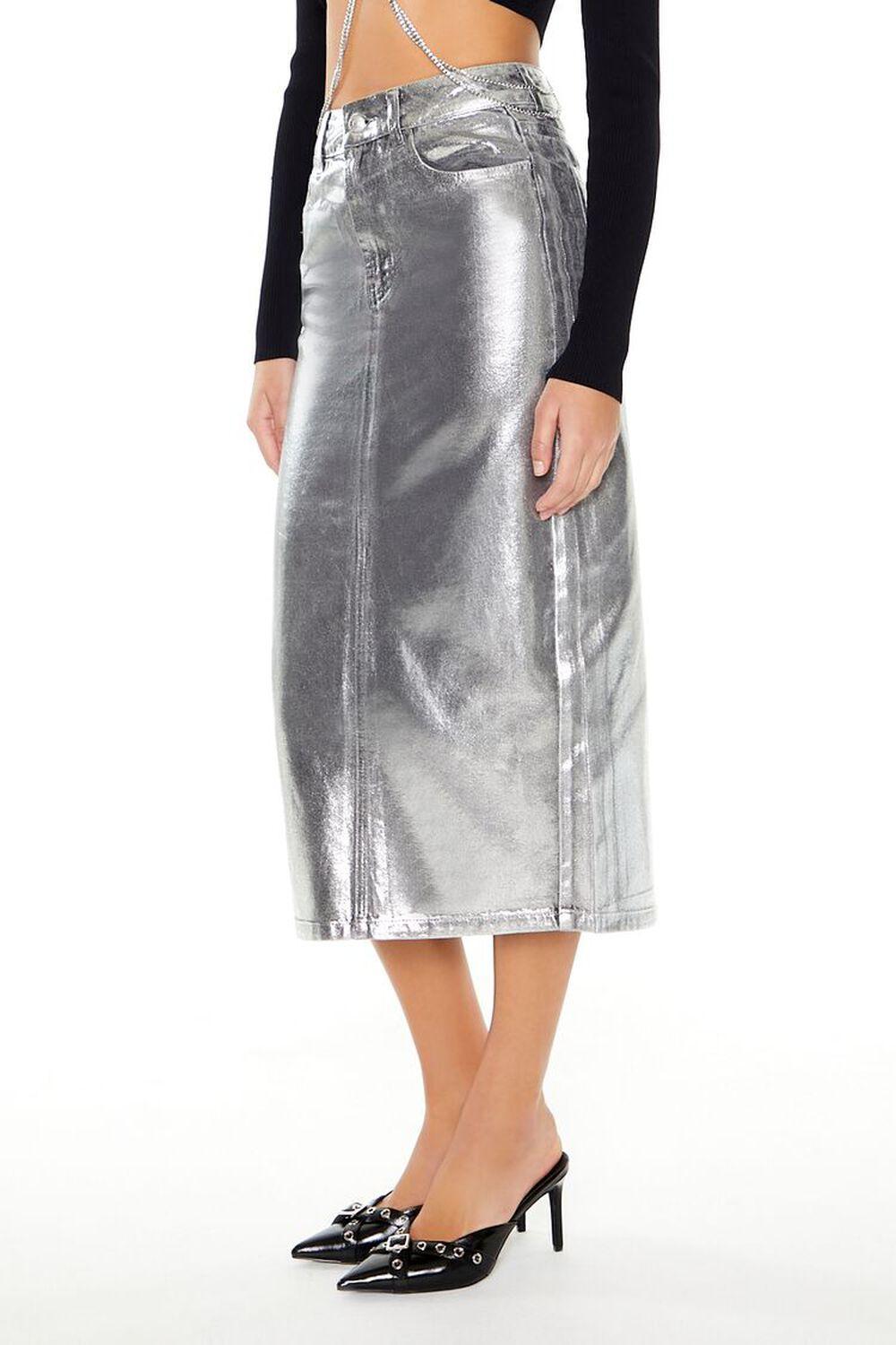 Metallic Denim Midi Skirt | Forever 21 Product Image