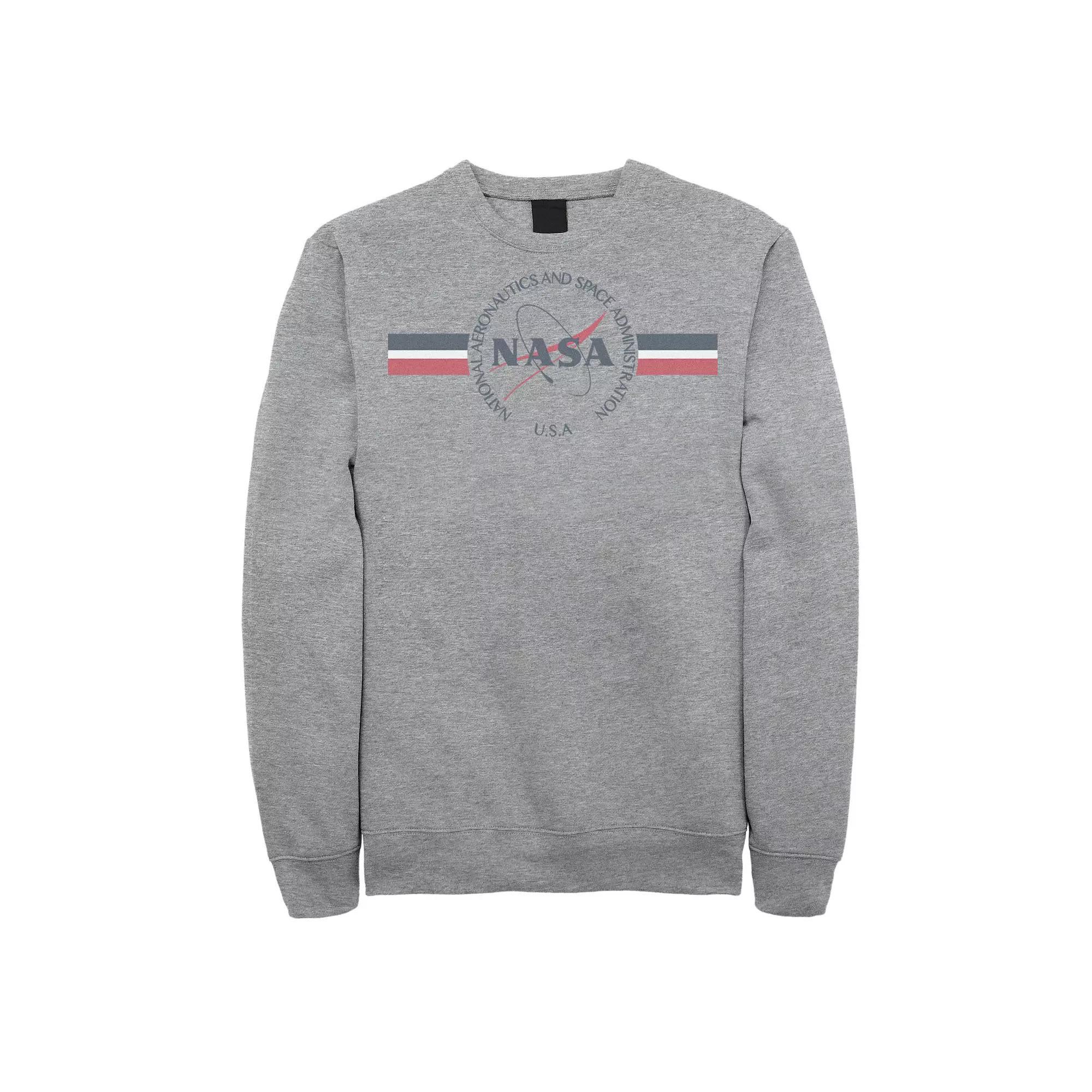 Men's NASA Red White And Blue Banner Logo Sweatshirt, Size: Medium, Athletic Grey Product Image