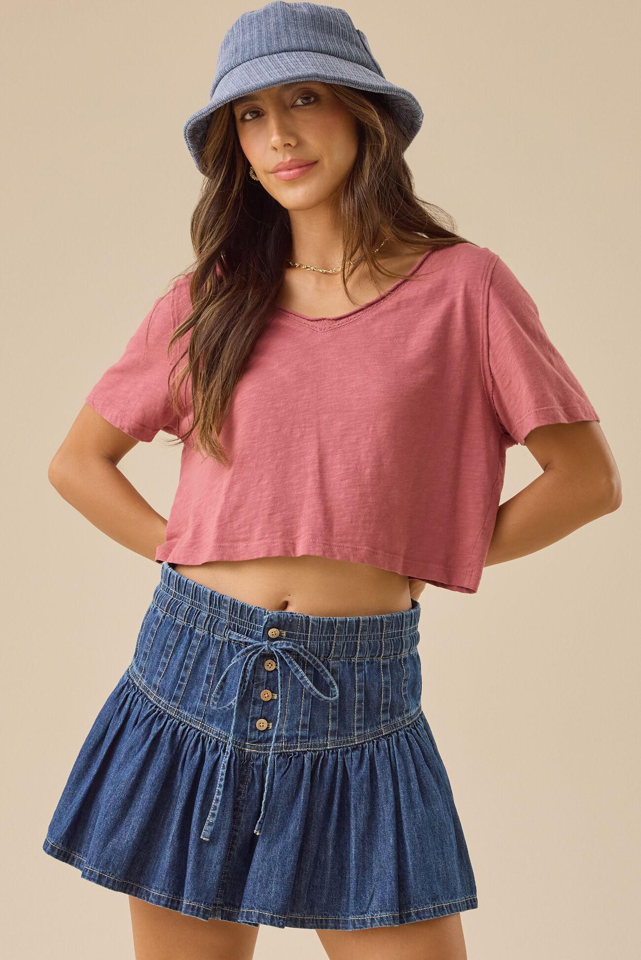 Charly Lace Trim Cropped Tee Product Image