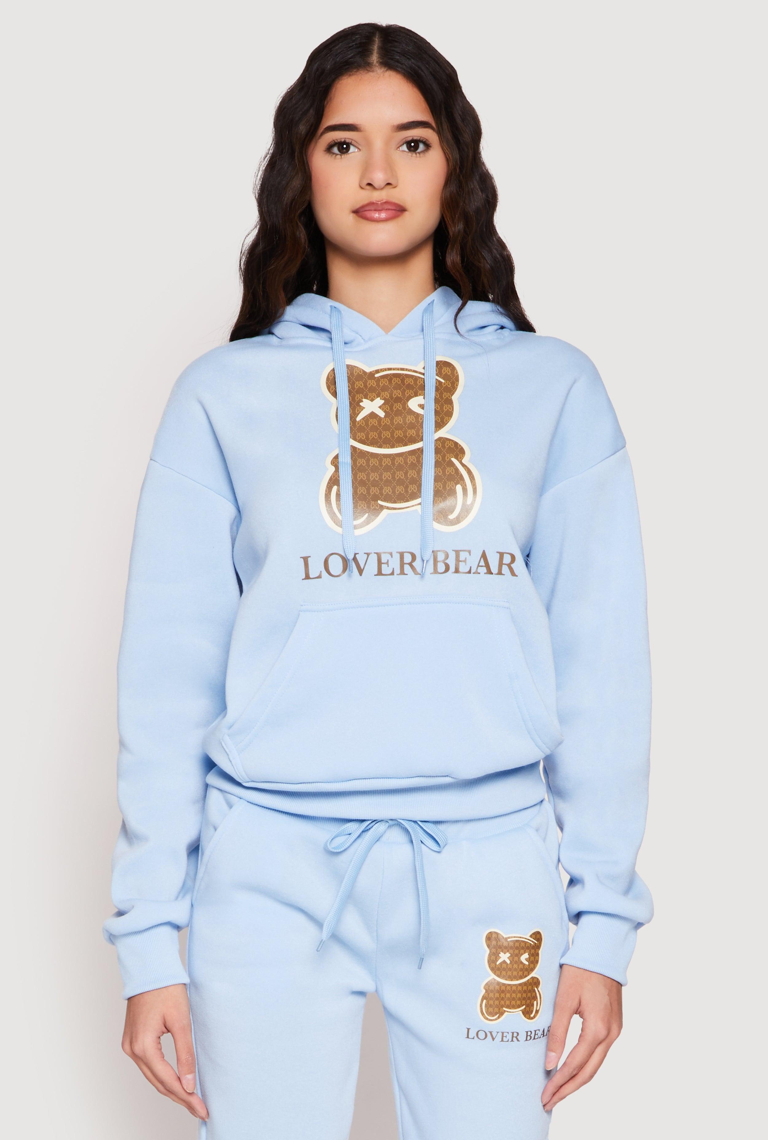 Womens Fleece Lover Bear Graphic Hoodie Product Image