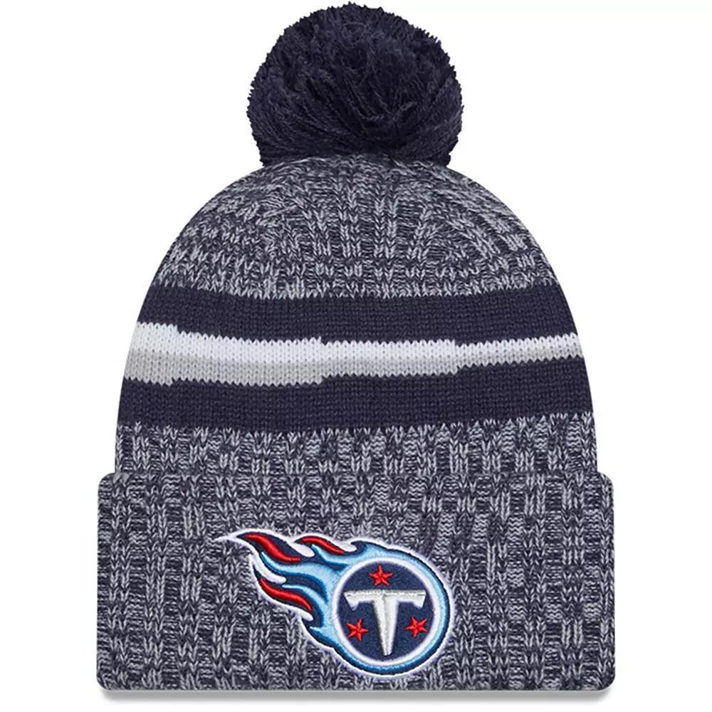 Men's New Era  Navy Tennessee Titans 2023 Sideline Cuffed Knit Hat With Pom, Blue Product Image