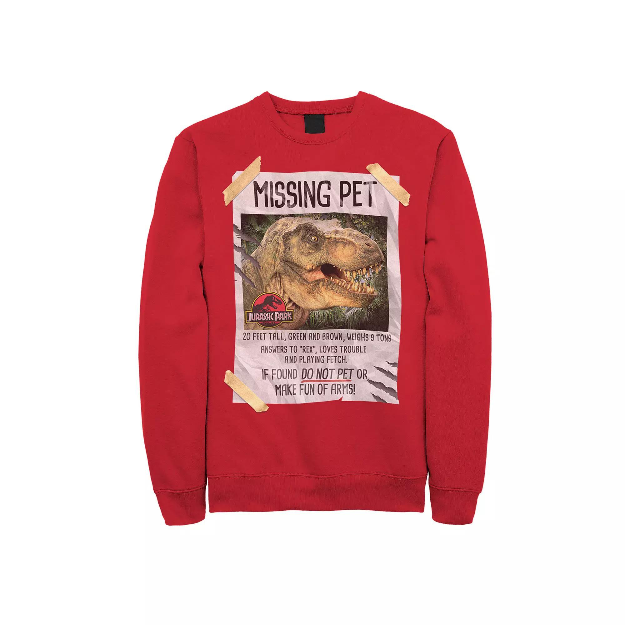 Men's Jurassic Park Missing Pet T-Rex Poster Taped Sweatshirt, Size: XXL, Red Product Image