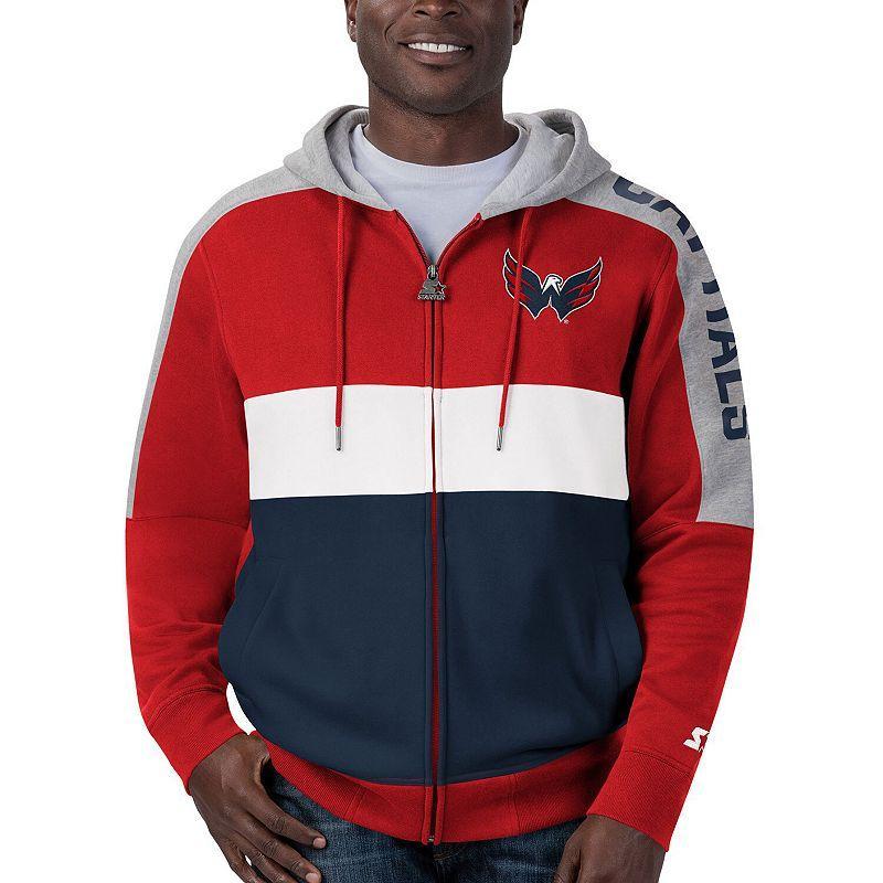 Men's Starter Red/Navy Washington Capitals Playoffs Color Block Full-Zip Hoodie, Size: 2XL Product Image